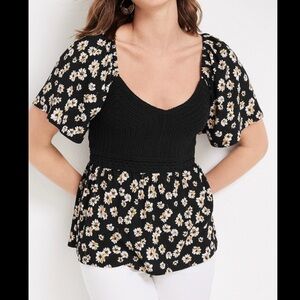 Size XS Maurice’s Floral Crochet Bodice Peplum Top